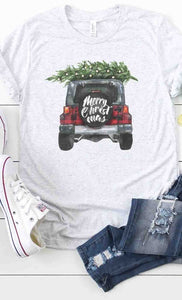 Merry Christmas Plaid Jeep Graphic Tee